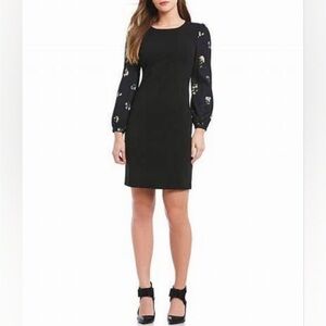 Karl Lagerfeld Black Dress with Floral Long Sleeves
